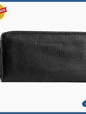Full-Grain Leather Accordion Zip Wallet with 8 Card Slots & Zippered Pocket